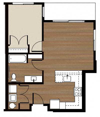 Floor plan for 1 bed, 1 bath, 625 sqft